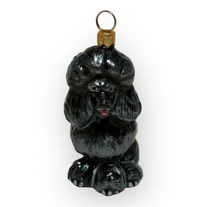 Joy to the World Black Poodle Glass Christmas Ornament Made in Poland 4" Decor